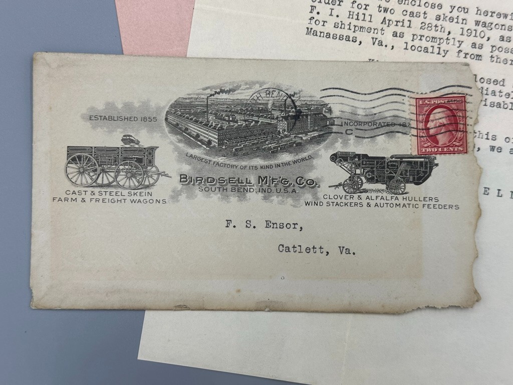 1910 BIRDSELL Advertising FARM MACHINERY Postal Cover Antique SOUTH BEND Indiana