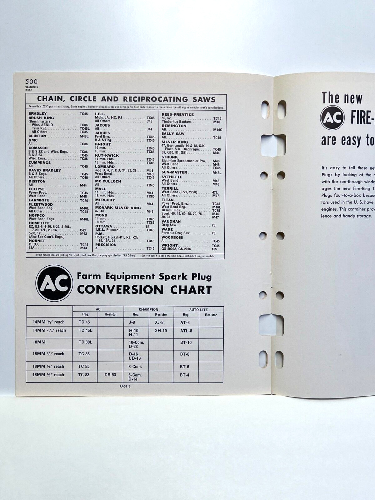 Vintage AC Farm Equipment Spark Plugs Tractor Heavy Equipment Sales Brochure