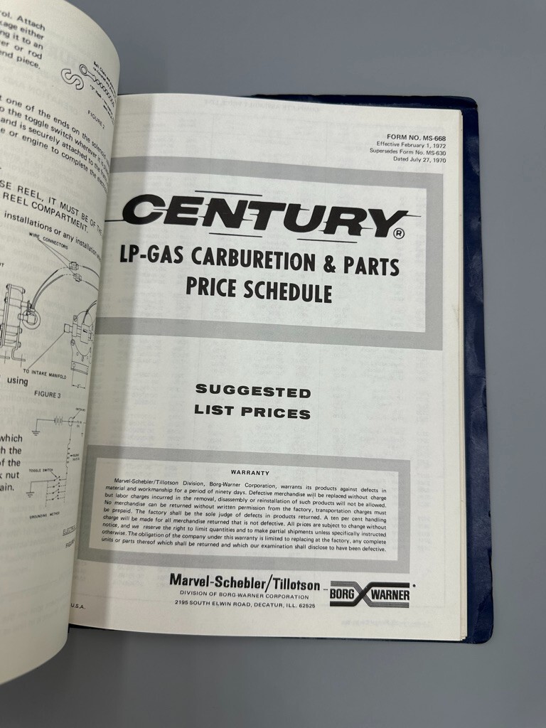1970 Century LP Gas Carburetion ALLIS CHALMERS LIFT Ford Pinto Manual Catalog