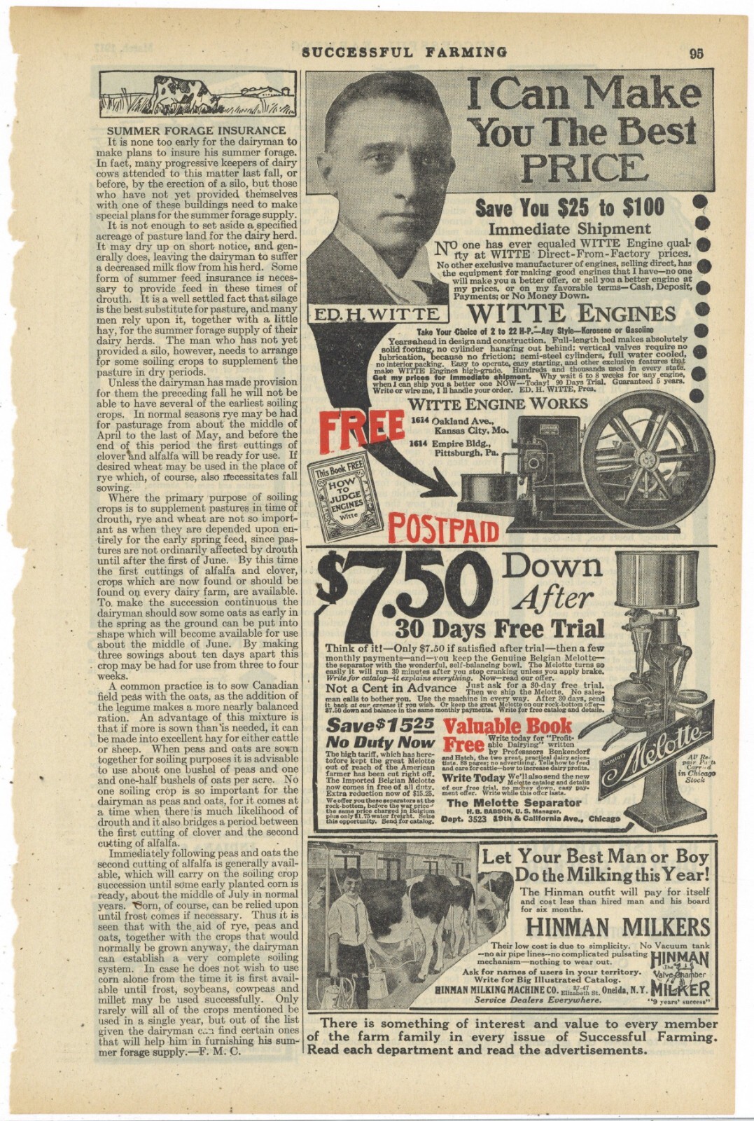 1917 Witte Engine Works Ad: Kerosene or Gasoline Engines – Kansas City & P.Burgh