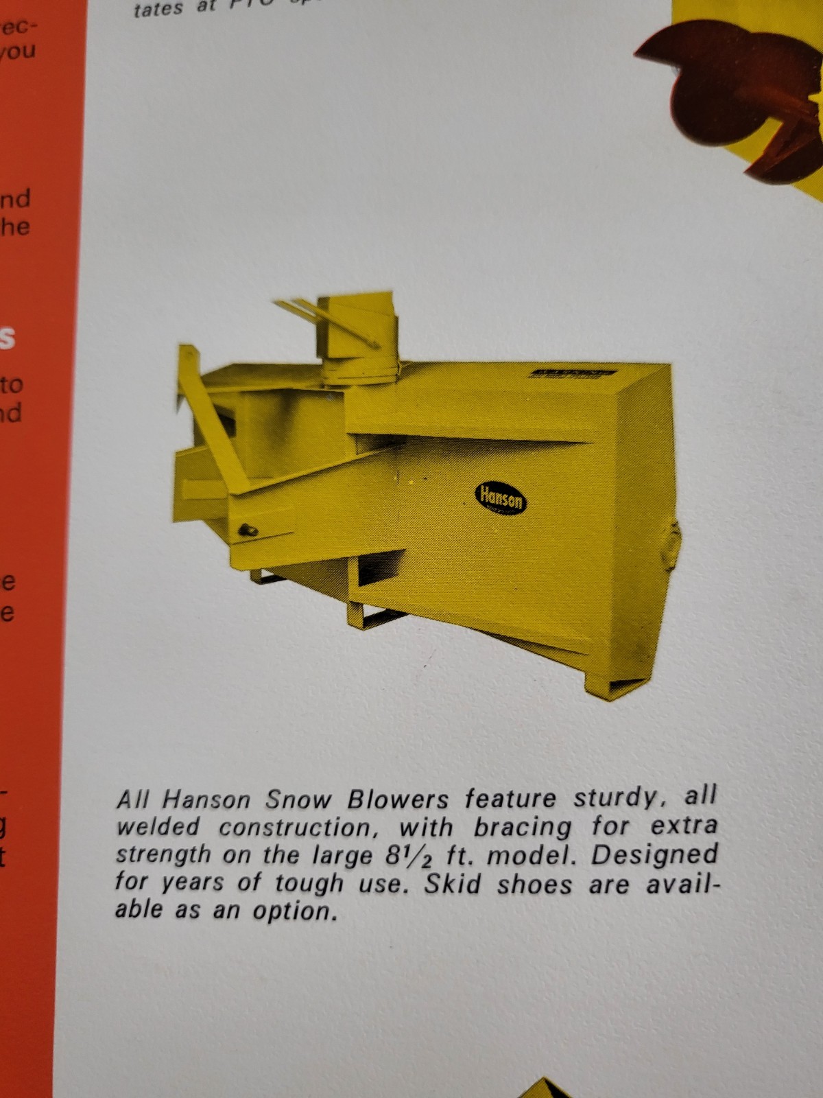 HANSON Vintage 1960s Snowblowers Sales BROCHURE Tractor Rear Mount PTO 3point