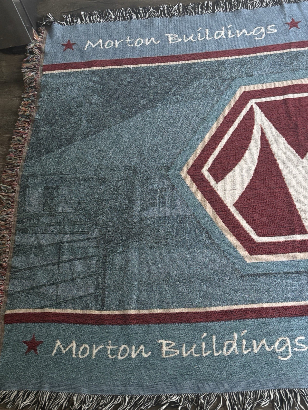 Morton Buildings Woven Throw Blanket 65” X 48” Wall Hanging 100% Cotton USA