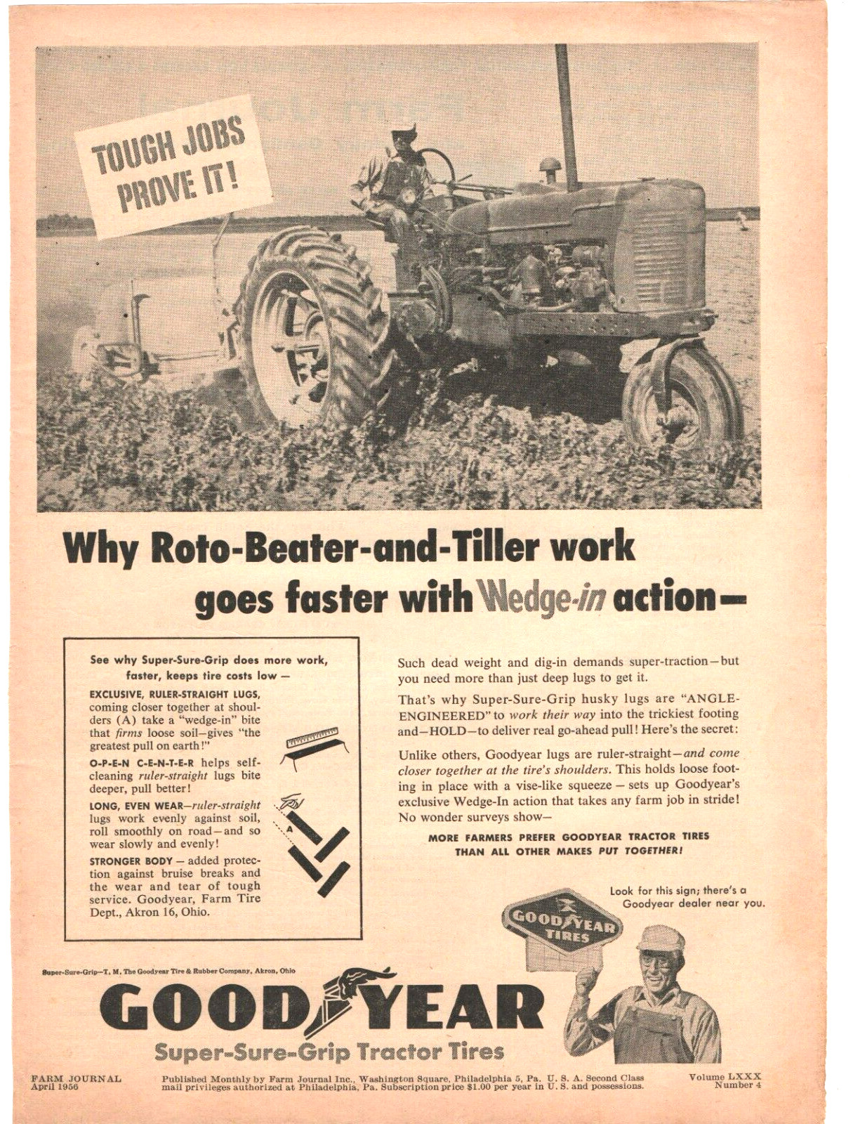 Goodyear Tractor Tires 1956 Vintage Print Ad 8inx11in