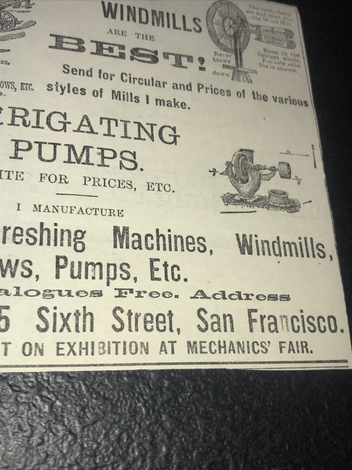 1886 Byron Jackson Farm Machinery Advertising – San Francisco – California