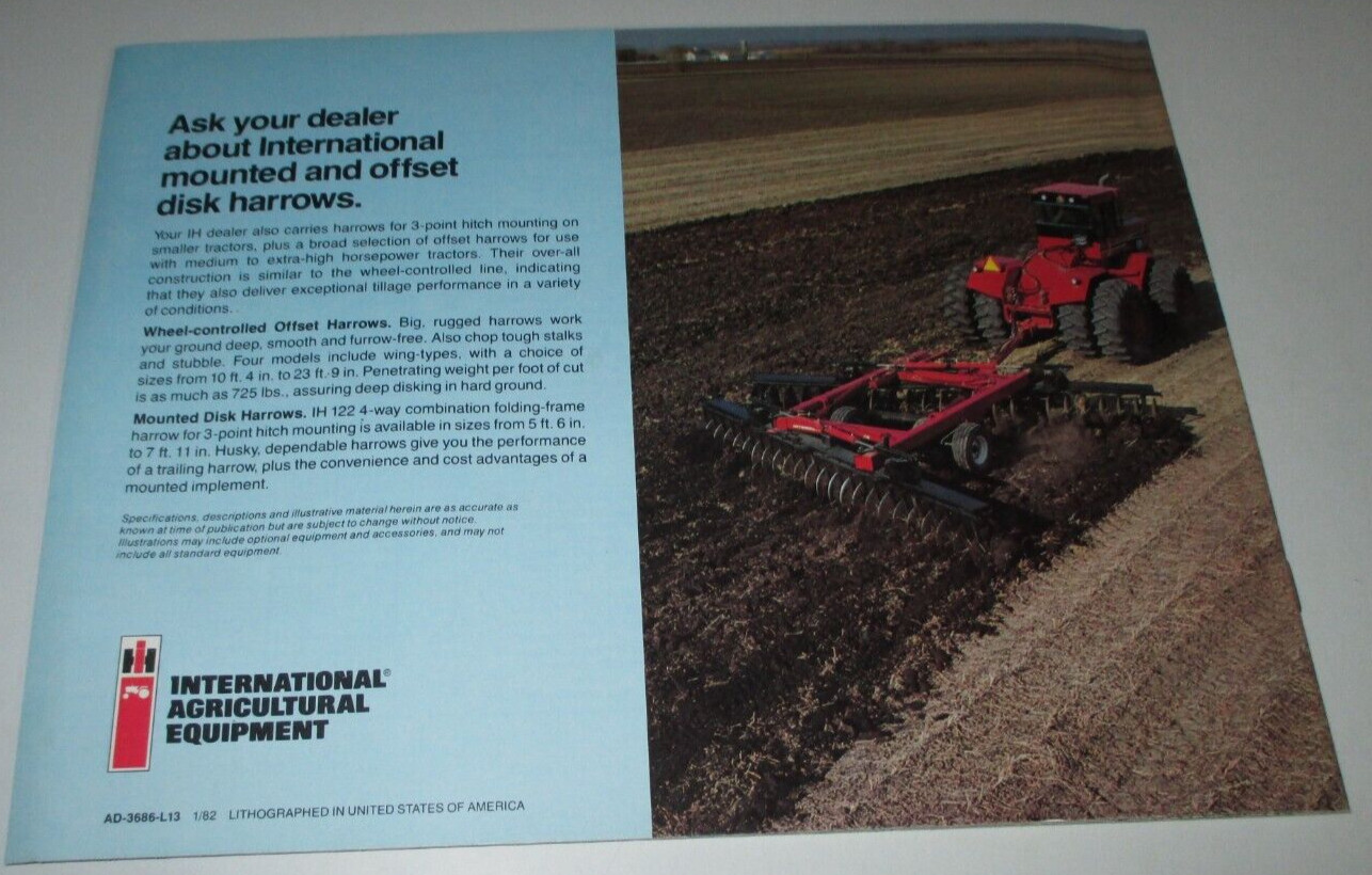 *IH International Wheel-Controlled Tandem Disk Harrows Sales Brochure 350 to 596
