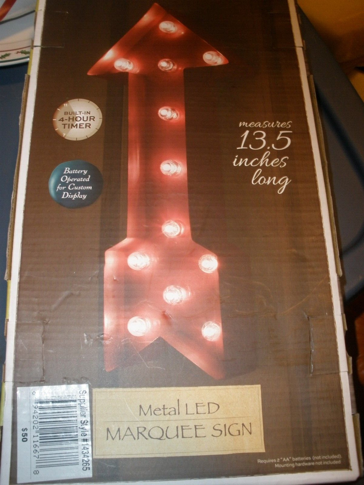 NEW Apothecary & Co Metal LED Marquee Arrow Sign 14&Prime; x 5.5&Prime;
