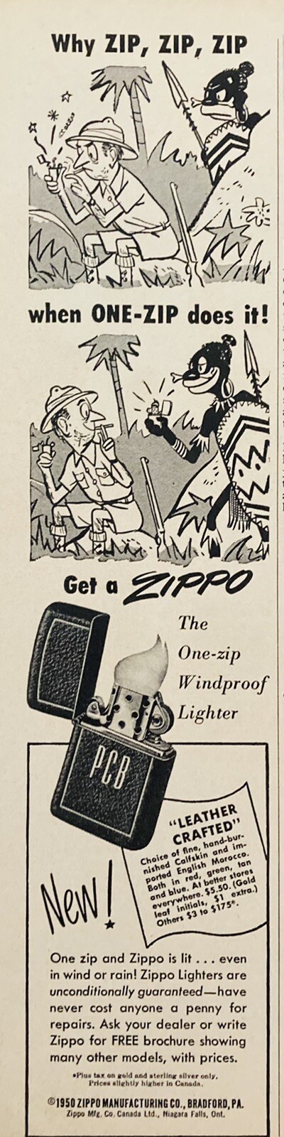 1950 AD.(XH57)~ZIPPO MFG. CO. BRADFORD, PA. ZIPPO WINDPROOF LIGHTER