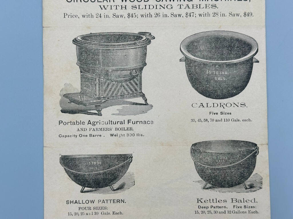 c 1900 Lehr Agricultural KETTLE CALDRON Cultivator Farm Advertising FREMONT OH