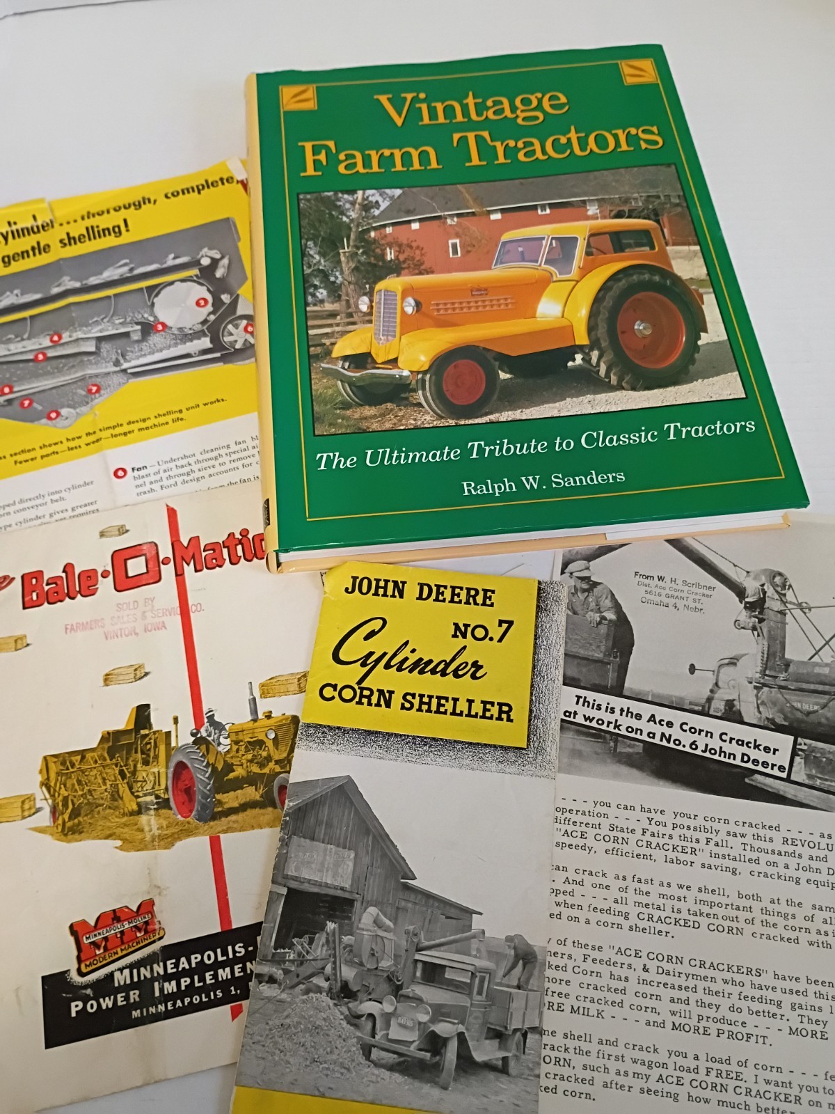 4 VINTAGE FARM EQUIPMENT BROCHURES & 1 1996 Vintage Farm Tractors HC Book