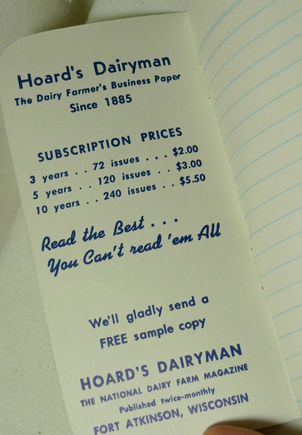 Hoard&rsquo;s Dairyman Fort Atkinson, Wisconsin Memo Book 1968-69 Pocket Notebook