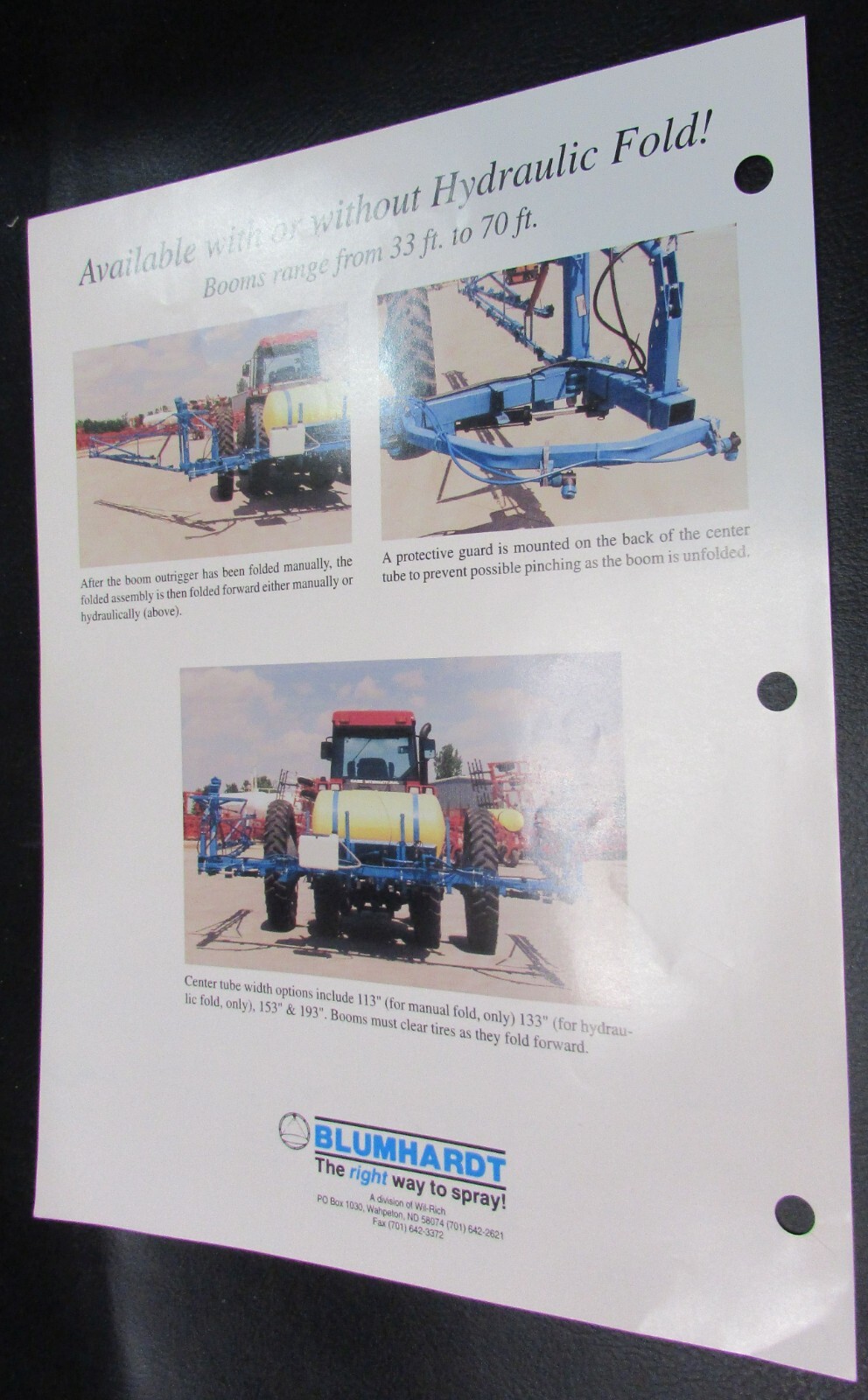 New 1990&rsquo;s Blumhardt Blu Line Wahpeton ND Farm 3 Point Crop Sprayer Brochure
