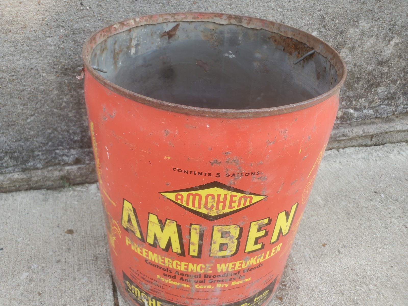 5 Gallon Metal Can Amiben Herbicide No Lid Soybean Weed Control Farm Decor #5