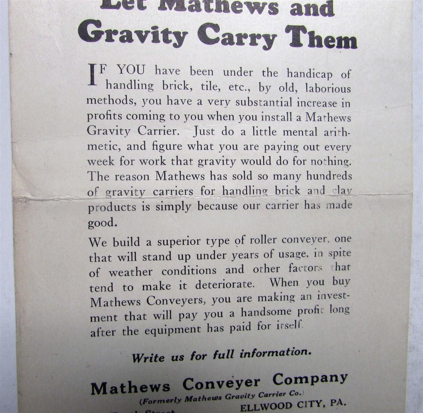 1925 Matthews Roller Gravity Conveyer Systems Brick & Clay Record Ad Reprint