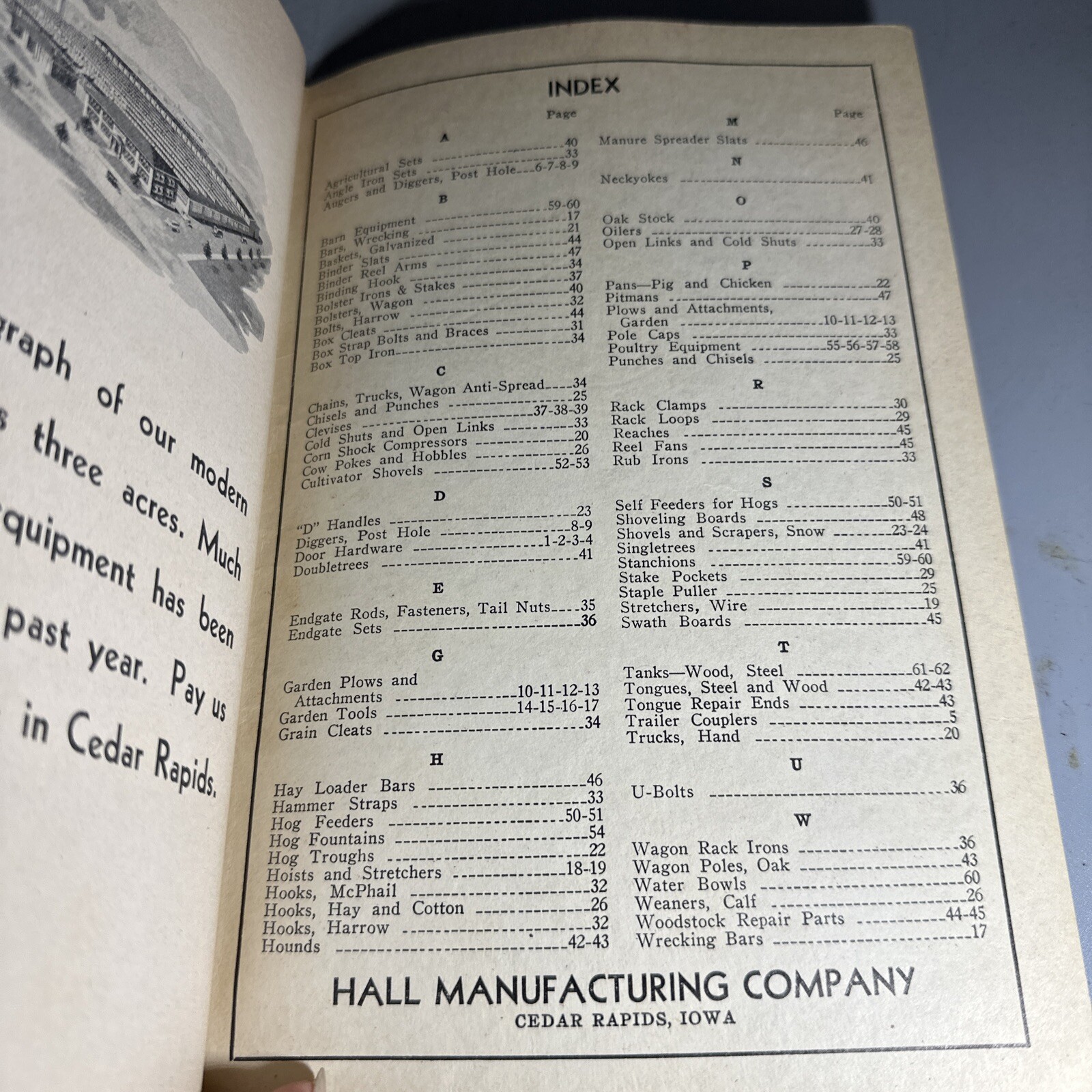 1936 catalog HALL MANUFACTURING COMPANY Cedar Rapids IOWA agricultural hardware