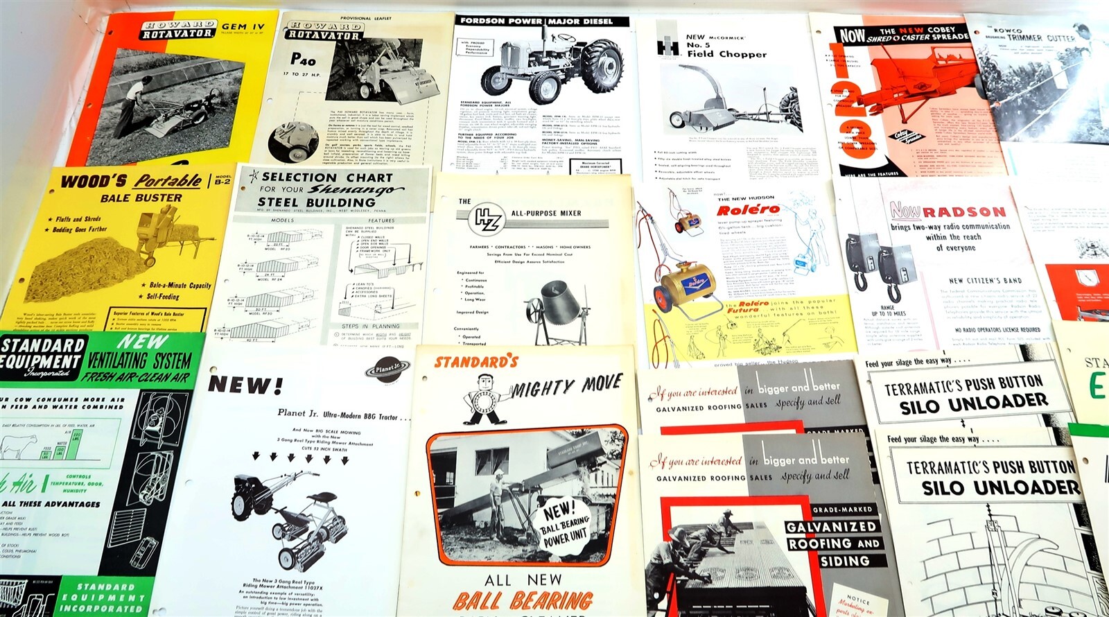 x21 Vintage 1950&rsquo;s – 1960&rsquo;s MIXED Brochures Tractors, Sprayers, Bailer, Cleaner