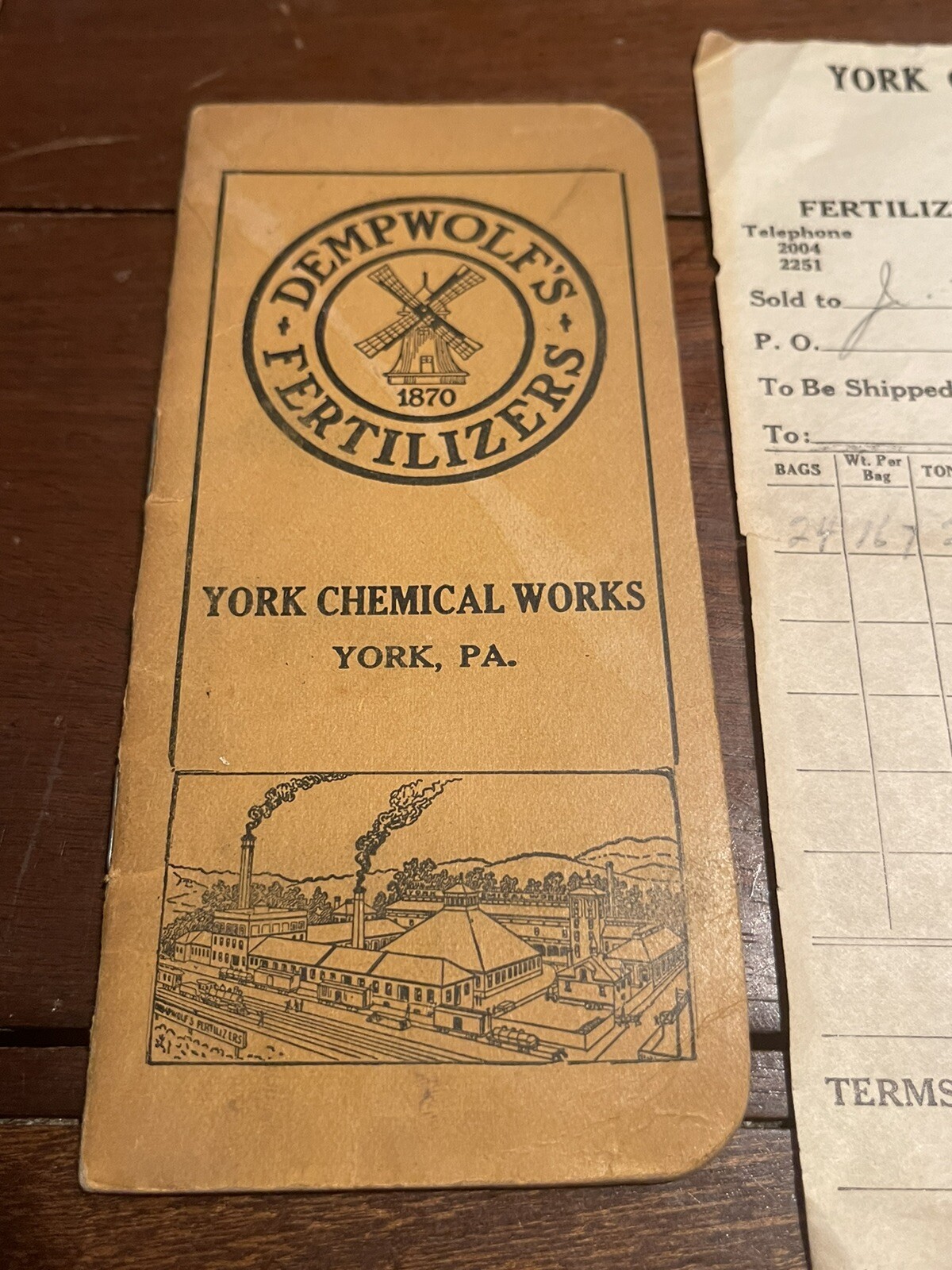 Dempwolfs Fertilizers advertising brochure and sales receipt