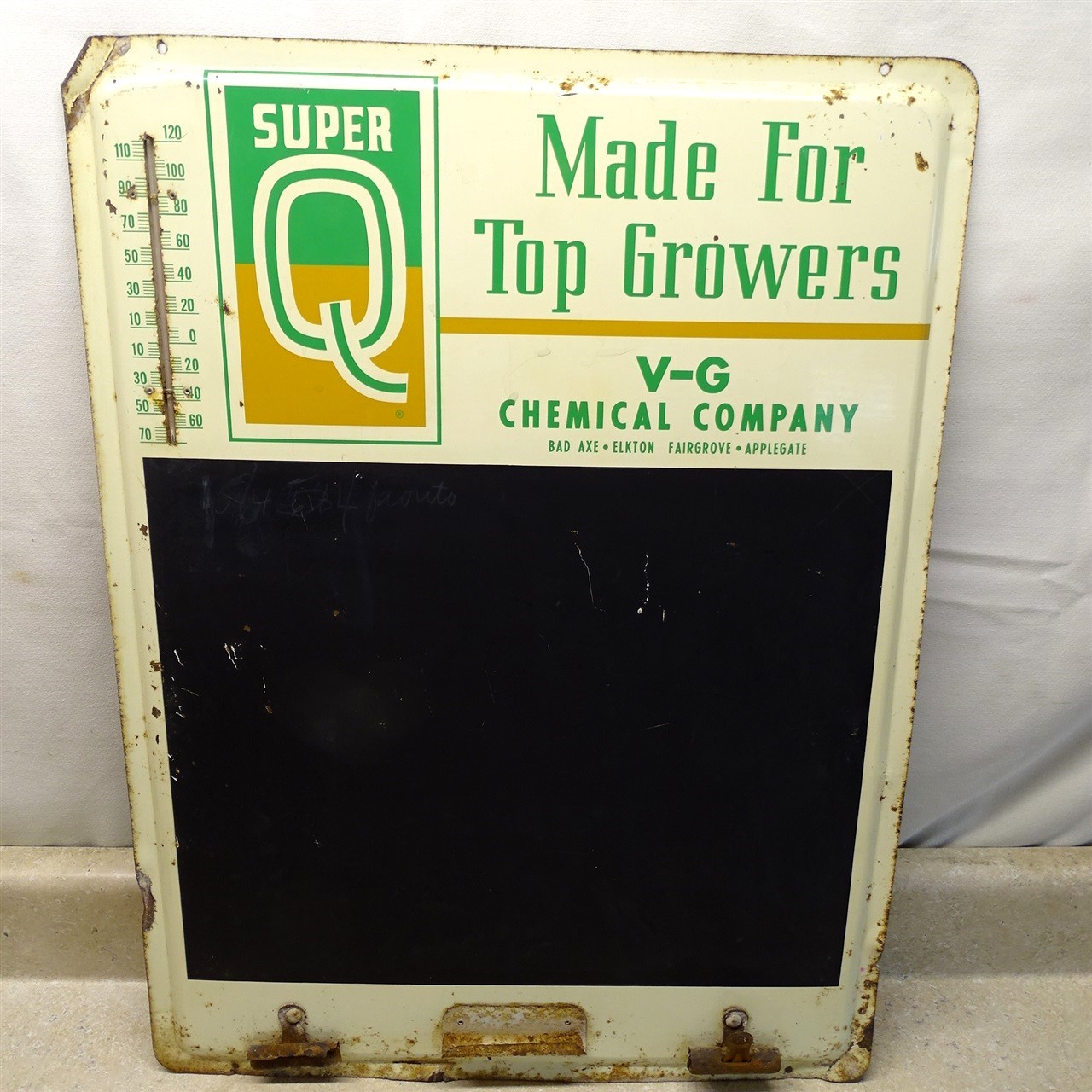 Vintage Super Q Fertilizer Sign Therm, V-G Chem. Co. Ag-Farm Ad, Metal 18&Prime; X 24&Prime;