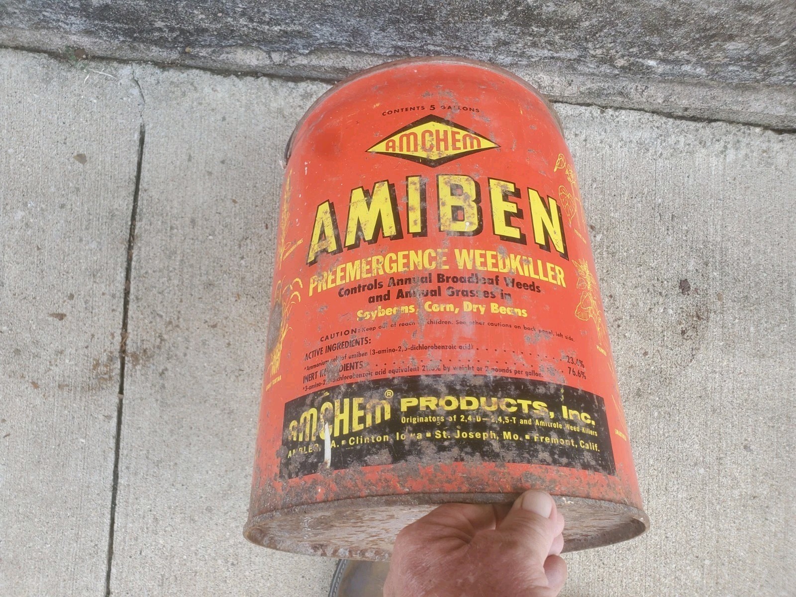 5 Gallon Metal Can Amiben Herbicide No Lid Soybean Weed Control Farm Decor #5