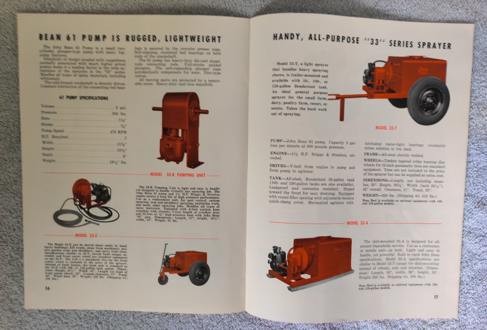 VINTAGE 1950&rsquo;s JOHN BEAN ALL PURPOSE SPRAYERS 24 Page BROCHURE/CATALOG