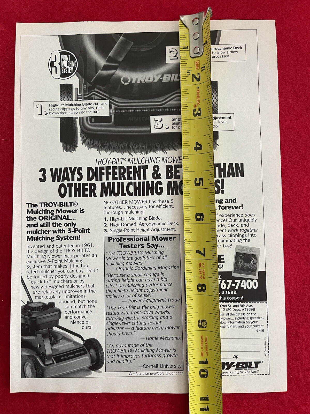 Vintage 1993 Troy Bilt Mulching Mower Print Ad
