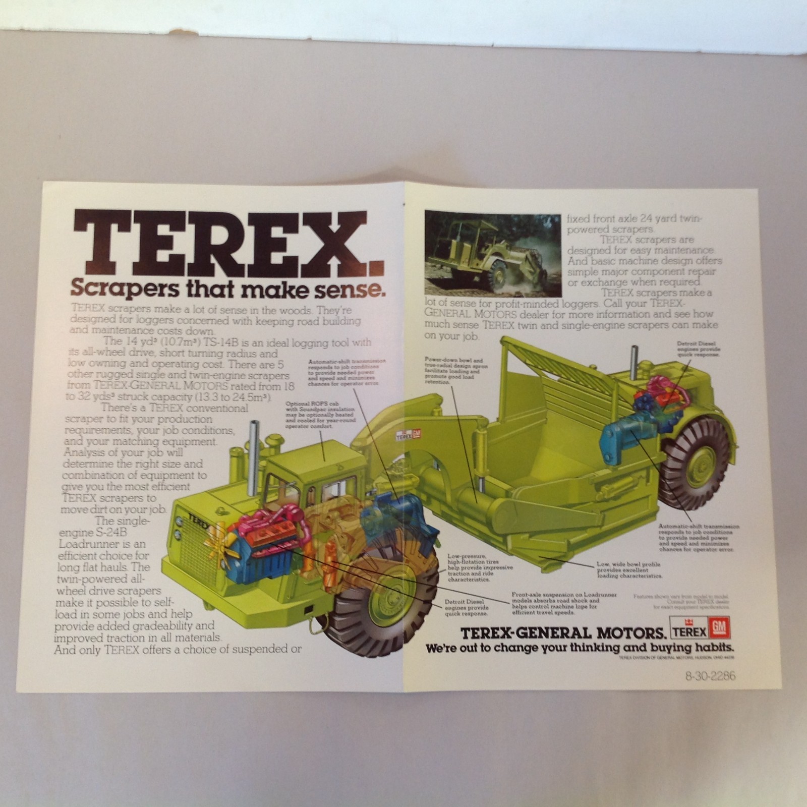 Vtg 1978 Terex-General Motors Color Fold Out Brochure Scrapers That Make Sense