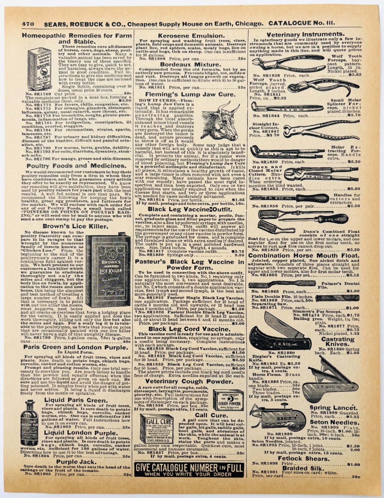 1969 Farm Animal Medical Vaccine Tools 1901 Repro Advertisement Sears DWU16F