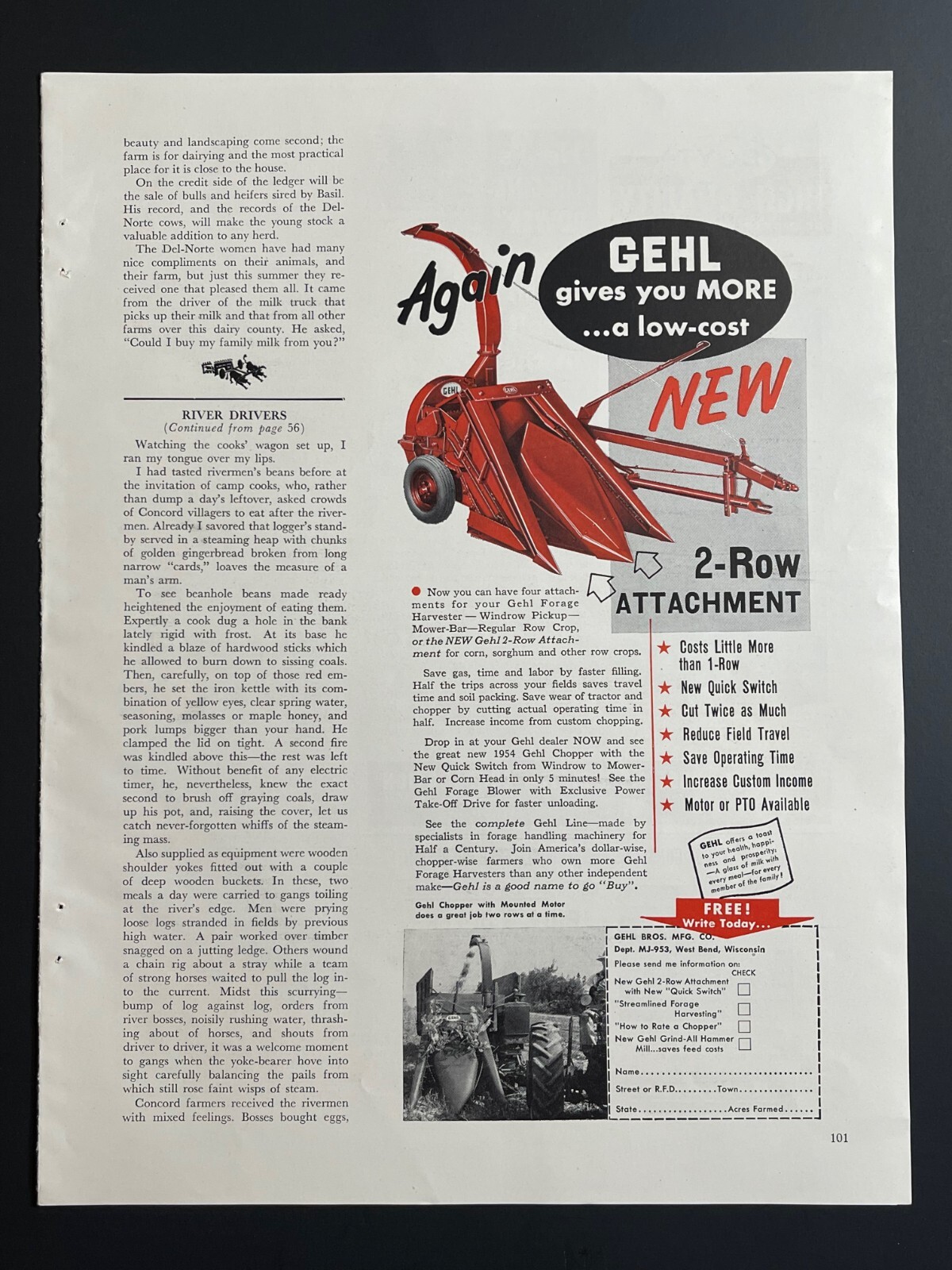 1950s GEHL Forage Harvester – Original Print Advertisement (6in x 13in)