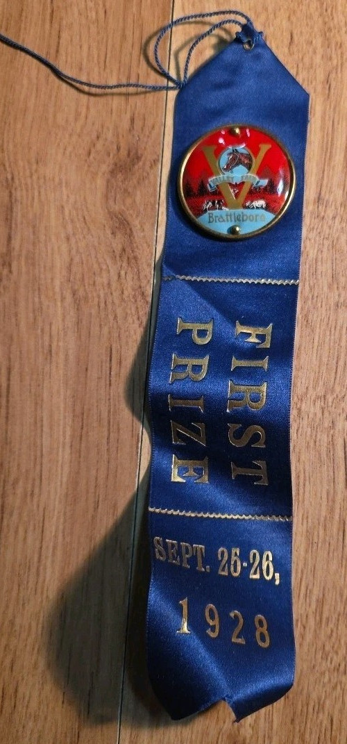 Antique VALLEY FAIR Brattleboro VT AGRICULTURE Celluloid HORSE Ribbon Badge