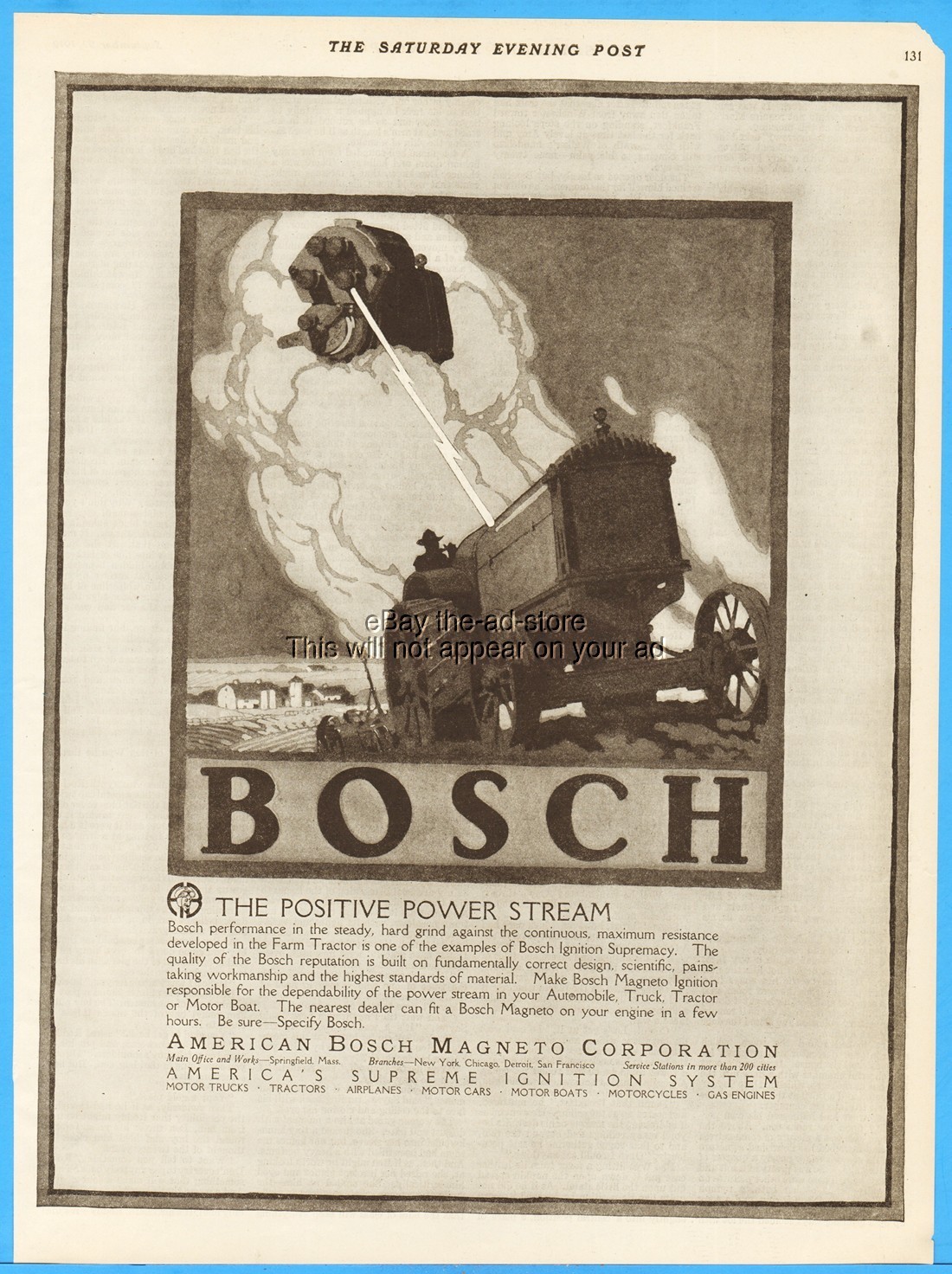 1919 American Bosch Magneto Springfield MA Farm Tractor Ignition Power Stream Ad