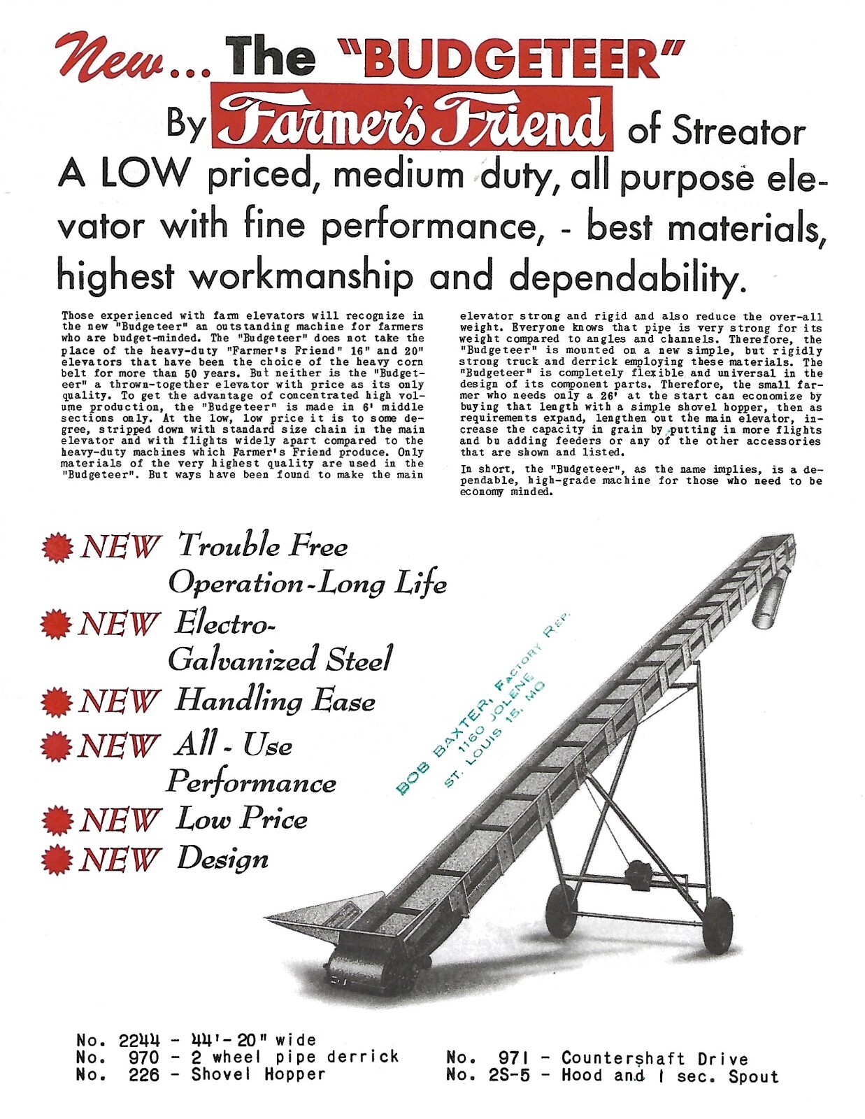 Farm Equipment Brochure – G&D Farmer&rsquo;s Friend – Budgeteer Elevator c1956 (F8202)