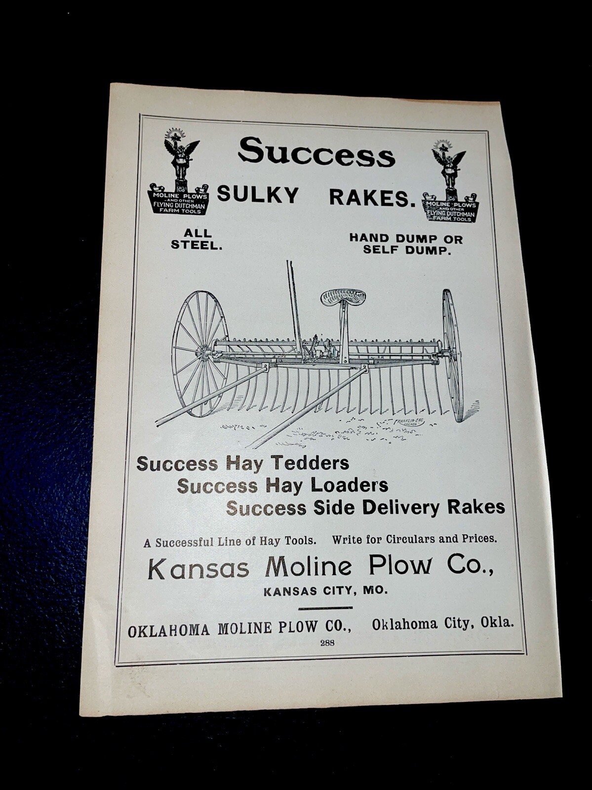 ORIGINAL 1907 Success Sulky Rakes Farm Implement Advertising – Moline Plow