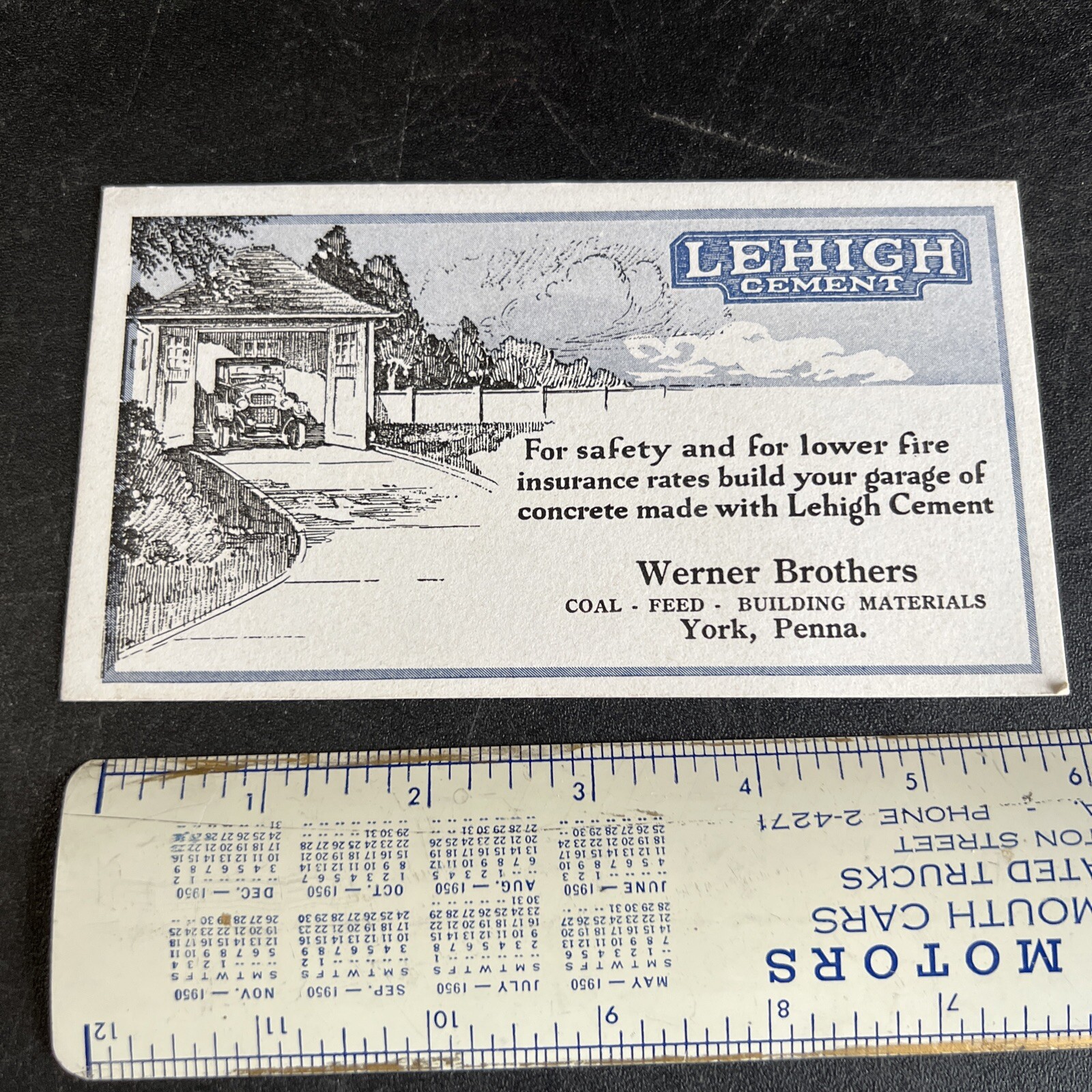 Vintage 1920s York Pa Blotter Card Werner Bros Coal Feed Lehigh Cement