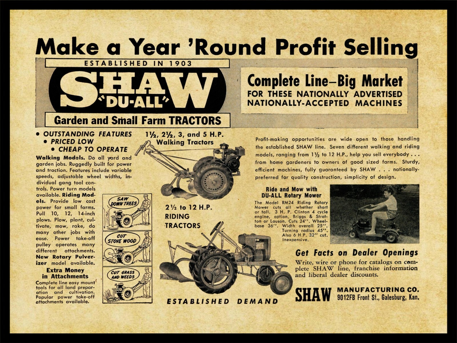 1956 Shaw Du-All Garden Tractor NEW Metal Sign 24&Prime;x30&Prime; USA STEEL XL Size 7 lbs.