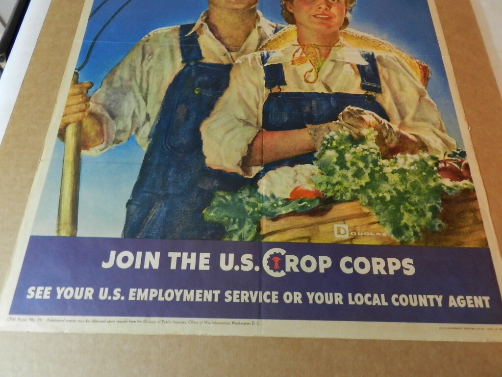 VINTAGE ADVERTISING POSTER- 1943 U.S. CROP CORPS POSTER- WORLD WAR II POSTER