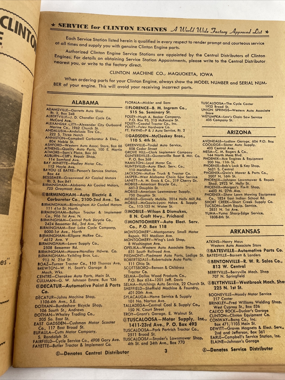 Authorized Clinton Service Directory Precision Engines Machine Co. VTG 1953