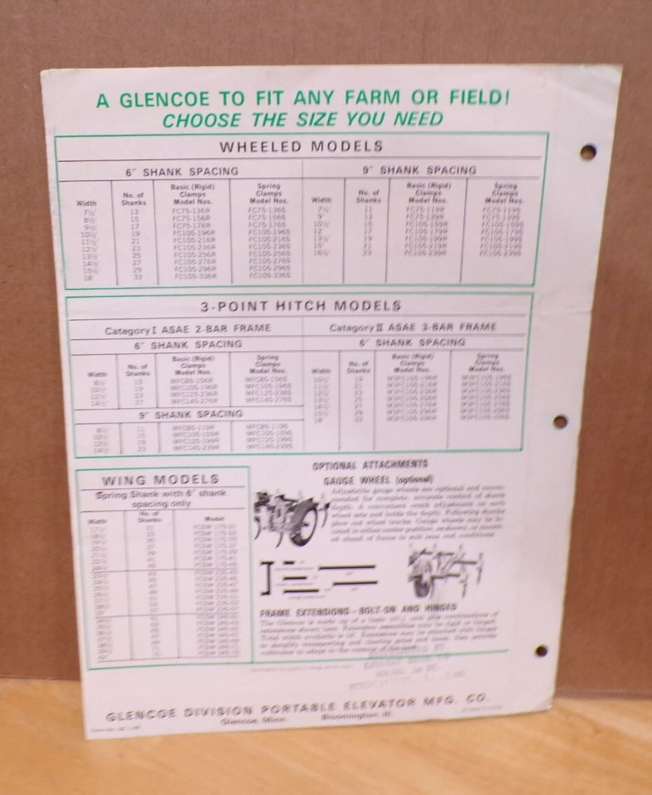 1965 Glencoe Cultivators Colored Dealer Brochure Glencoe Minnesota Agriculture