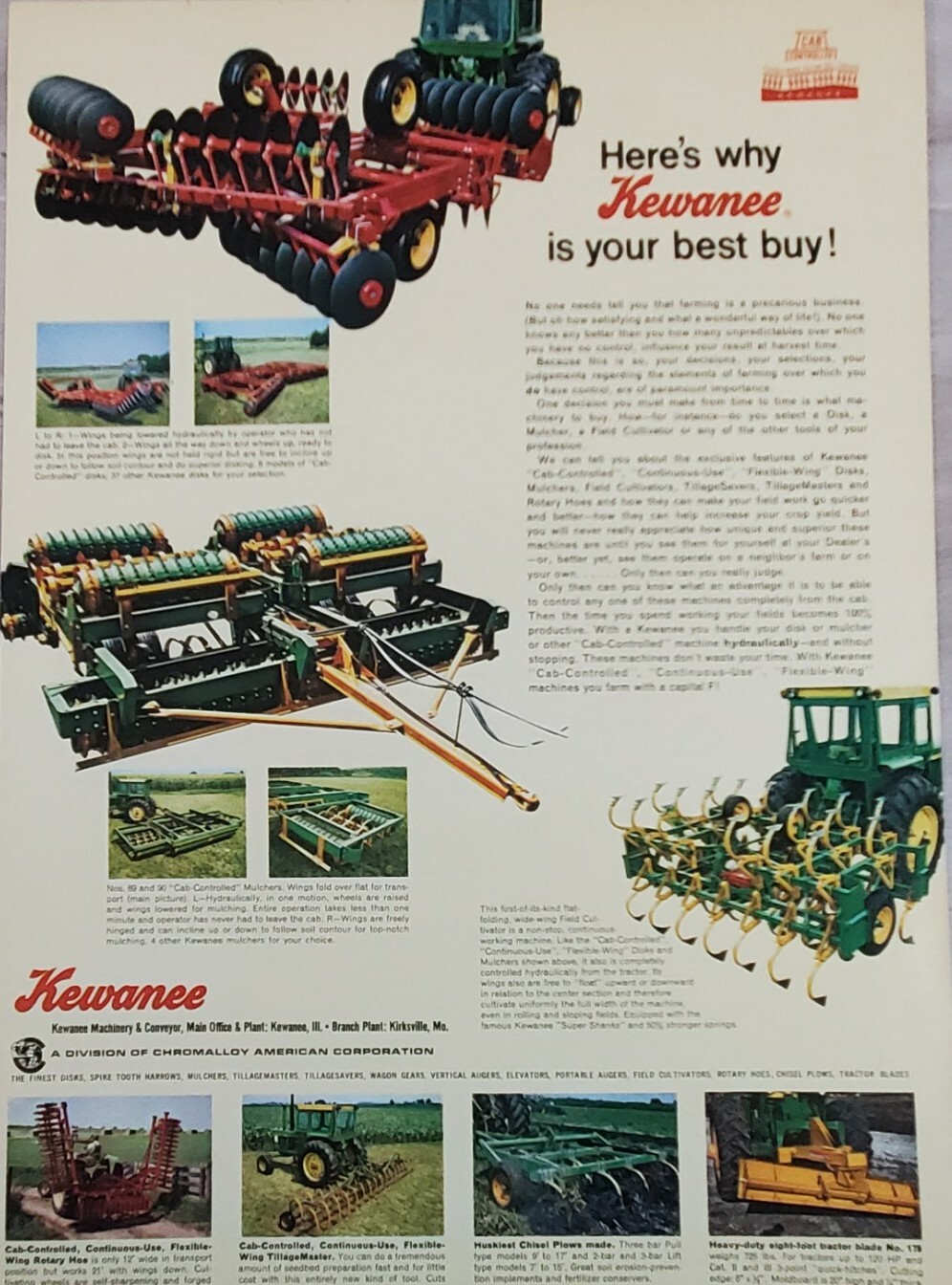 Original 1975 Ad Advertisement Kewanee Farm Tractor Equip Mulchers Cultivators