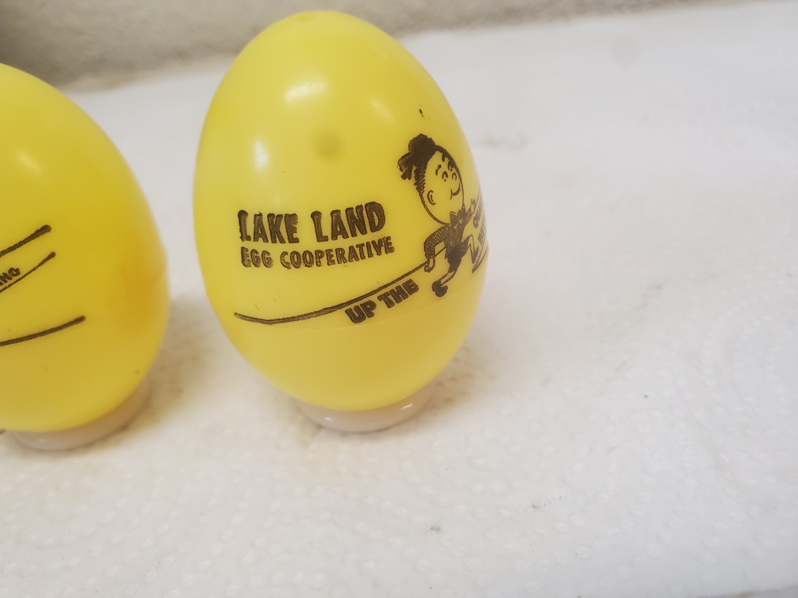 Yellow Plastic Egg Shaped Salt & Pepper Shakers Lake Land Egg Cooperative