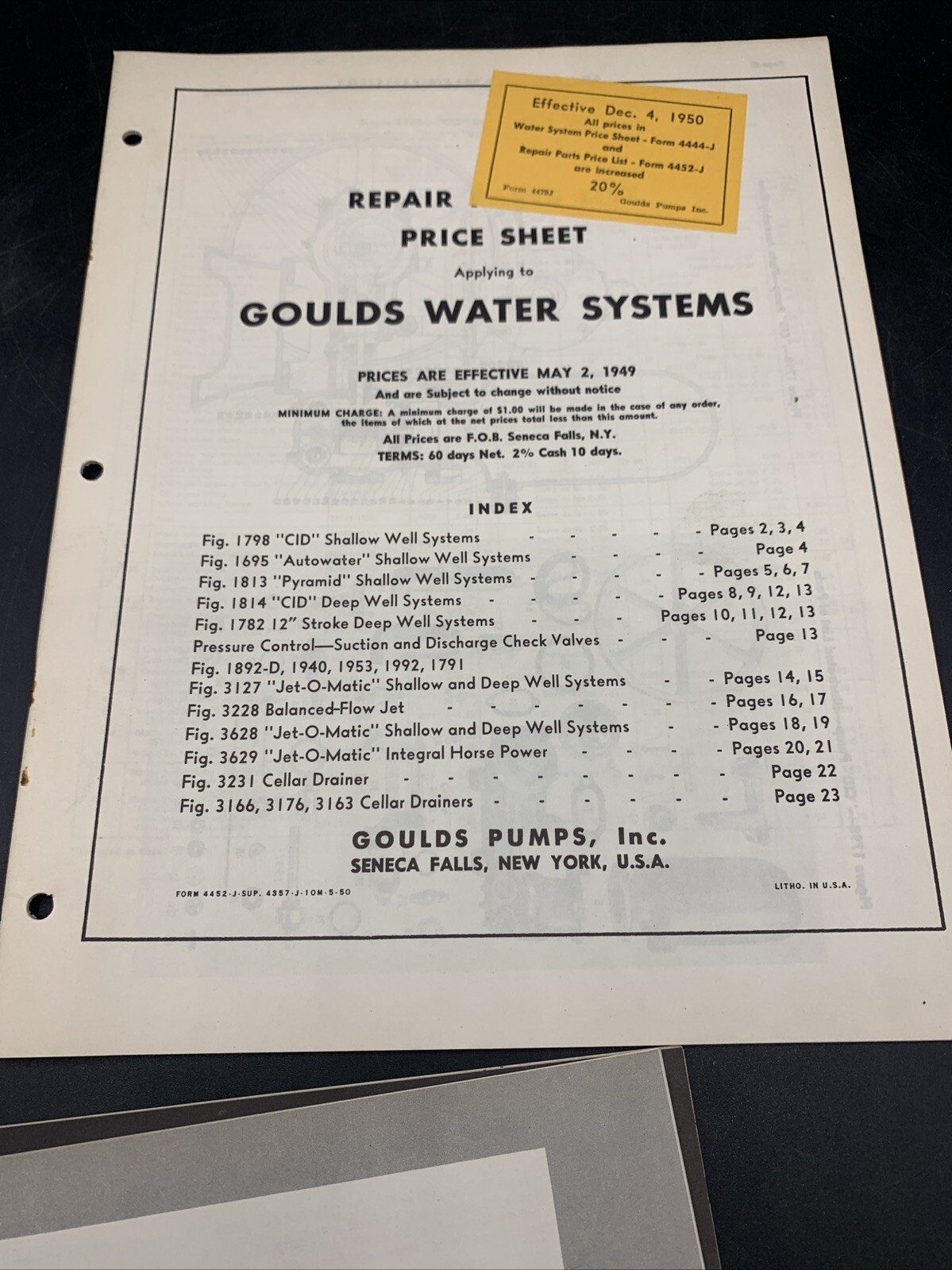 Large Lot 1940’s Goulds Pumps Sales Brochures-Install-Maintenance-Price Lists