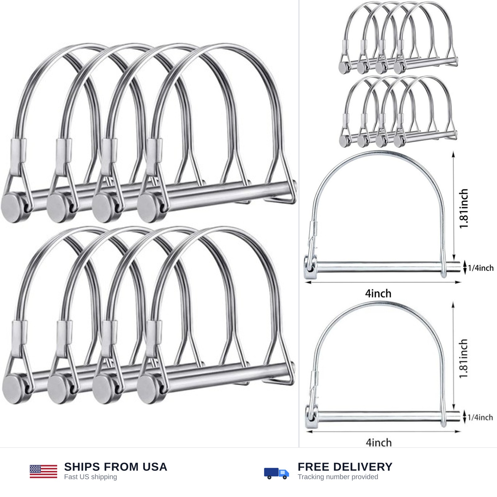 8 Pack Trailer Hitch Pin 1/4 x 4inch Wire Lock Pin Hitch Pin Clip Safety Pin …