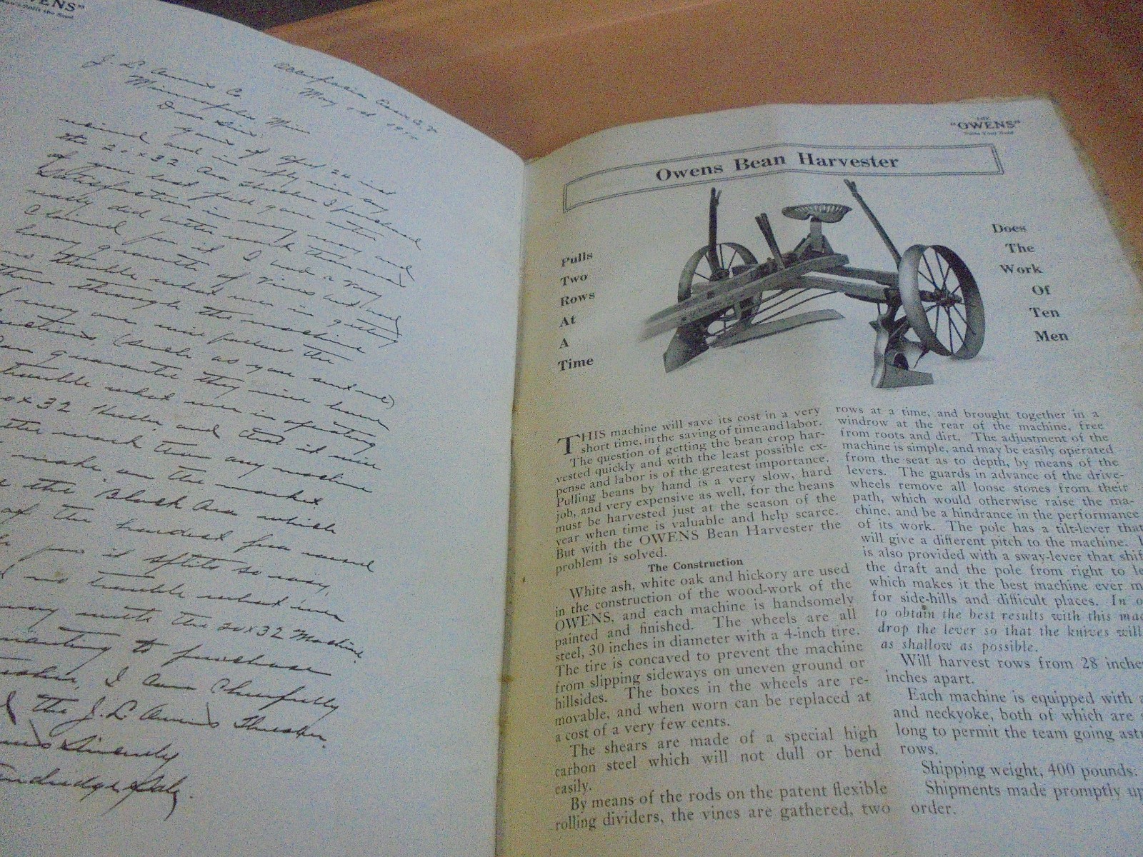 Vintage The Owens Pea and Bean Threshers booklet circa 1915