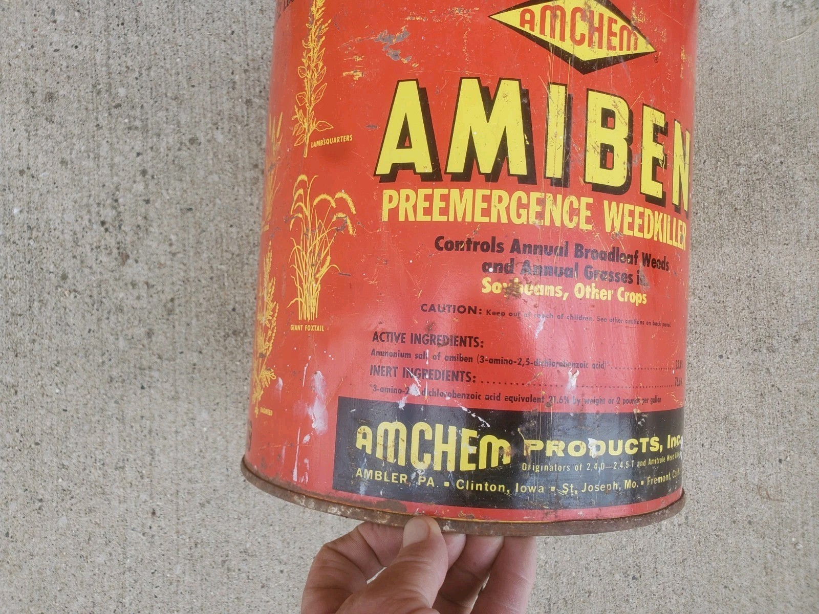 5 Gallon Metal Can Amiben Herbicide No Lid Soybean Weed Control Farm Decor #3