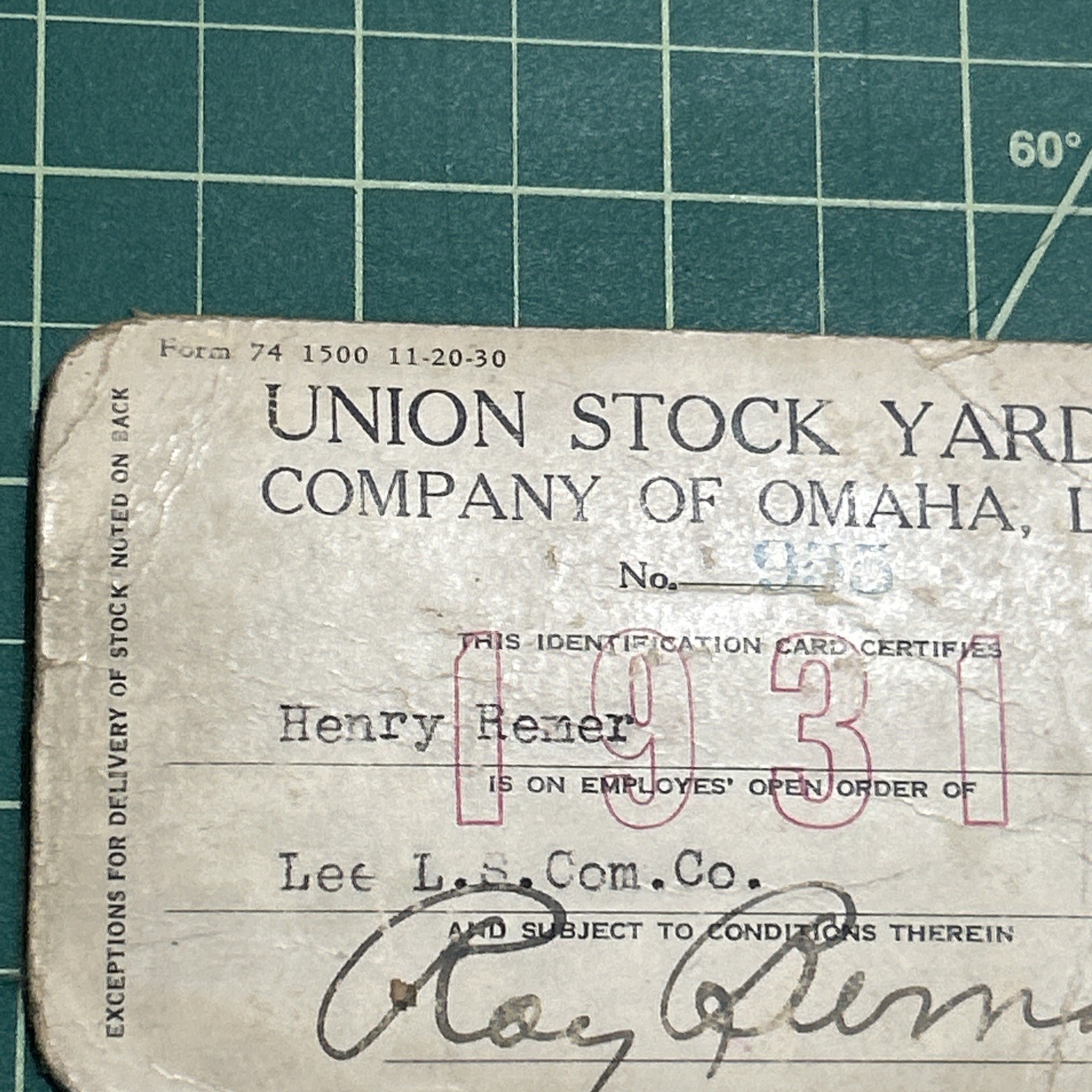 Rare Canvas 1931 Omaha Nebraska Union Stock Yards Livestock Comm. ID Cards Lin