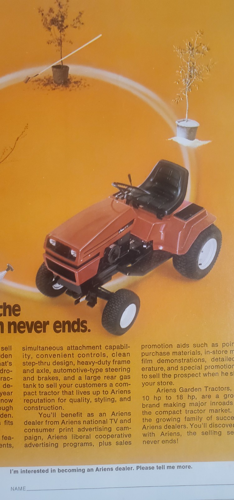 Ariens 10 to 18 Horsepower Garden Tractors 1982 Advertisement