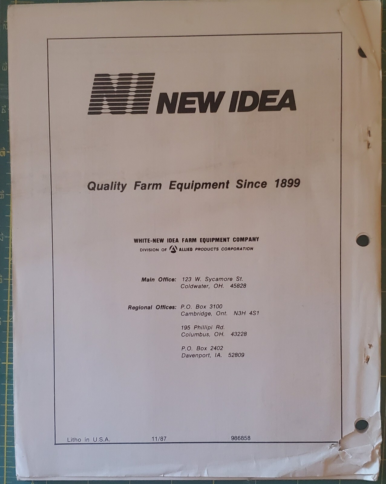 New Idea Parts Catalog for Model 9200 Series Single Frame Planter CP 56