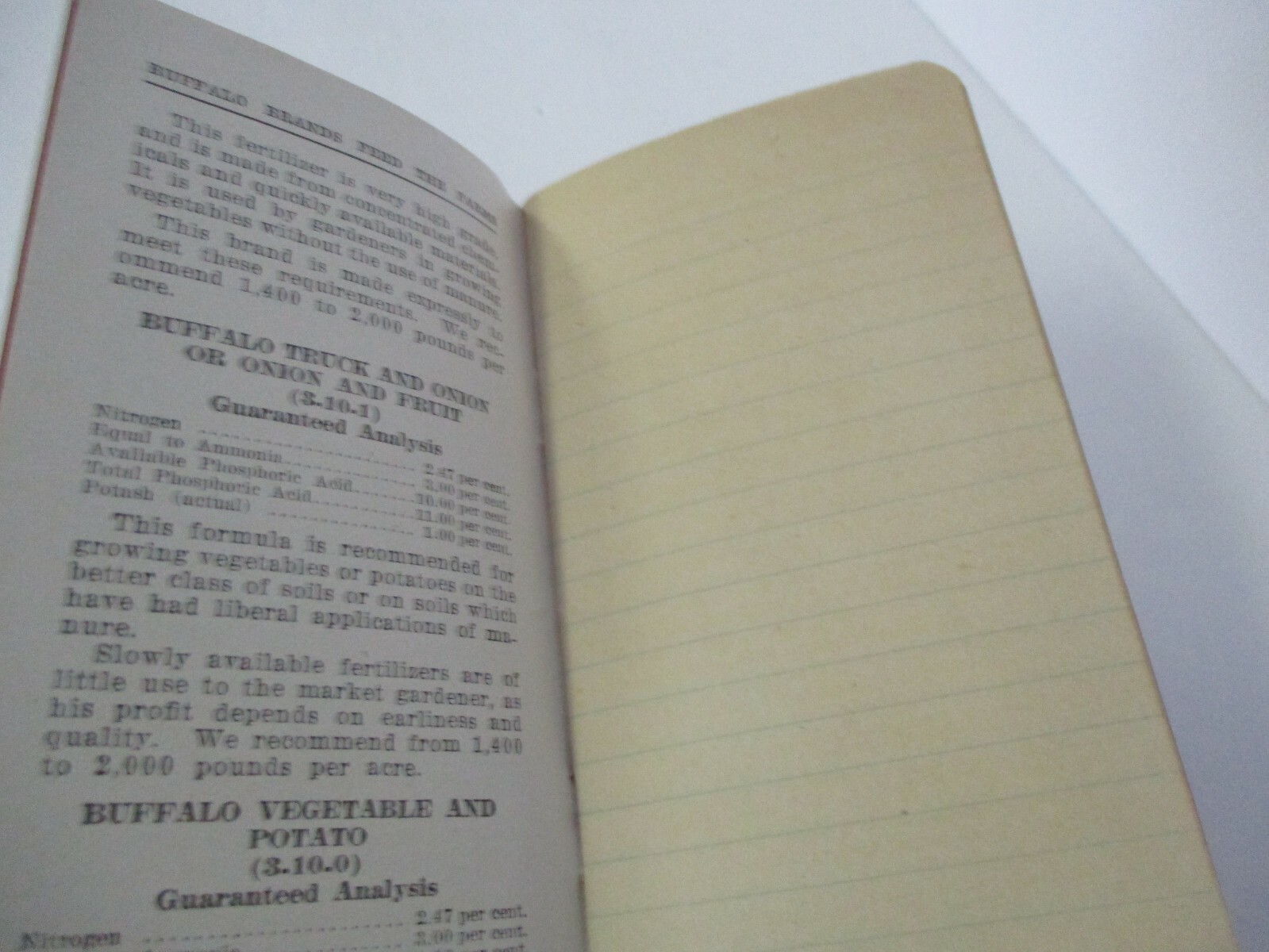 BUFFALO FERTILIZERS Advertising Memo Booklet, 1916-1917