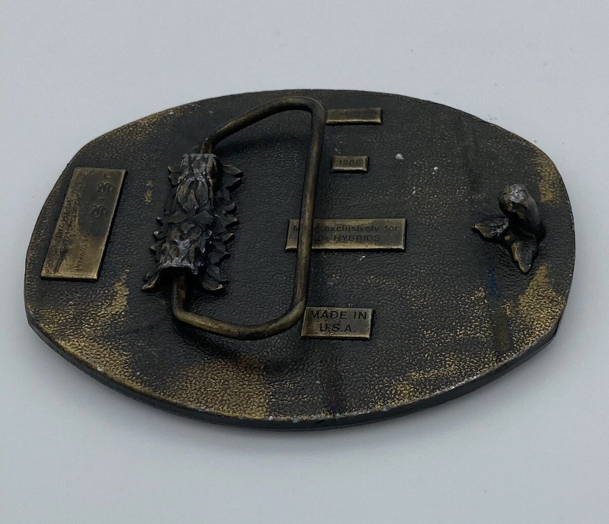 Vtg NC+ Hybrids Brass Belt Buckle 1986 S&S Buckle Co Limited Ed Agricultural