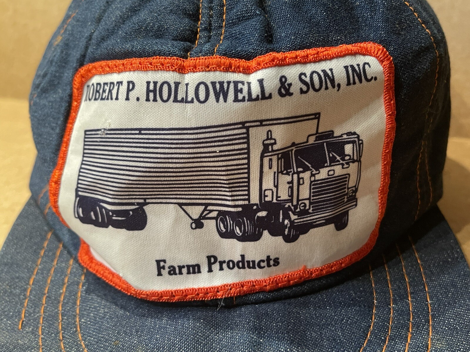 1970s 1980s SUNBURY, NC, ROBERT P. HOLLOWELL BLUE DENIM TRUCKER BASEBALL CAP