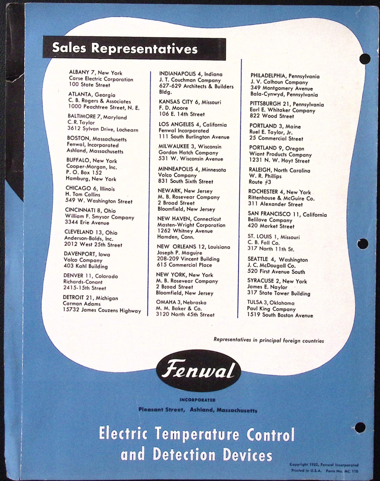 1952 Fenwal Thermoswitch Precision Thermostat Control Fenwal Inc Ashland MA