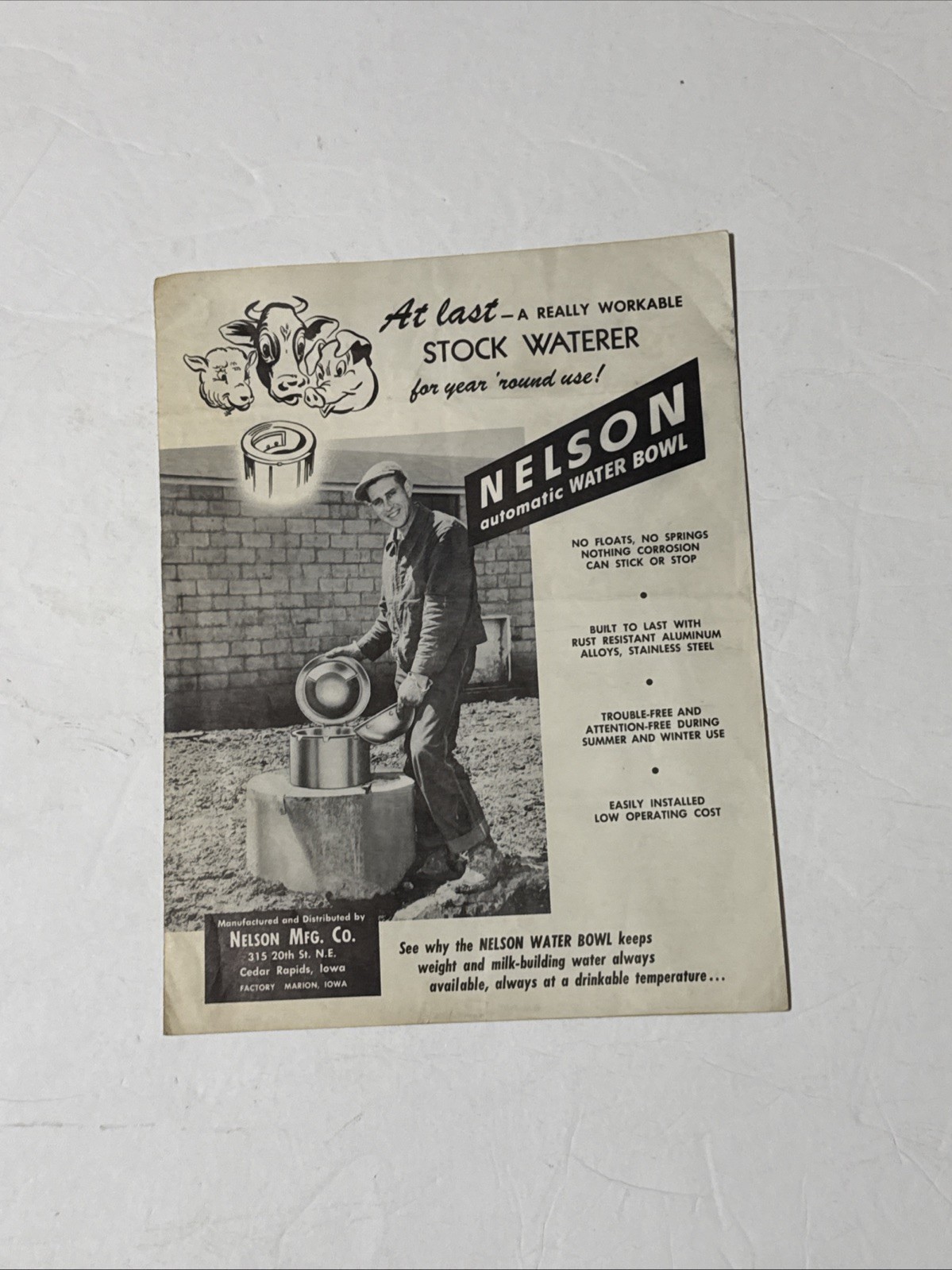 Nelson Automatic Water Bowl Livestock Agricultural Flyer Advertisement